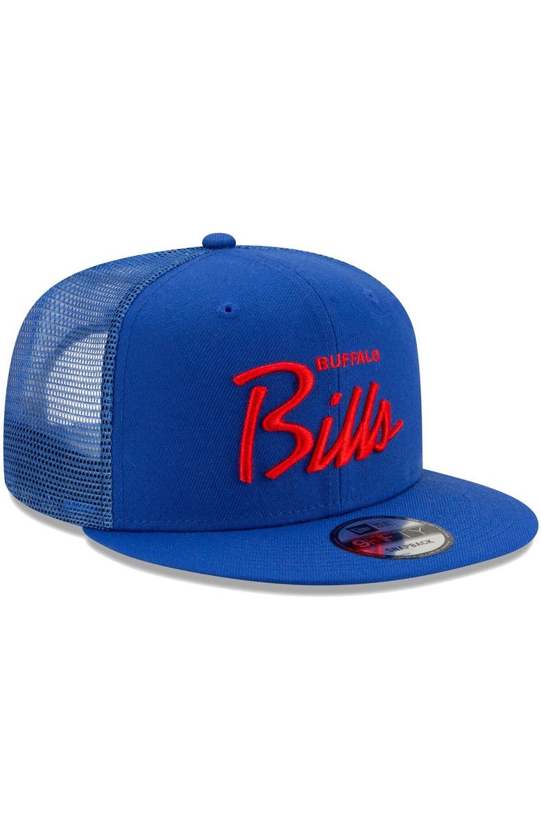 New Era Men's New Era Royal Buffalo Bills Script Trucker 9FIFTY Snapback Hat, Alternate, color, 