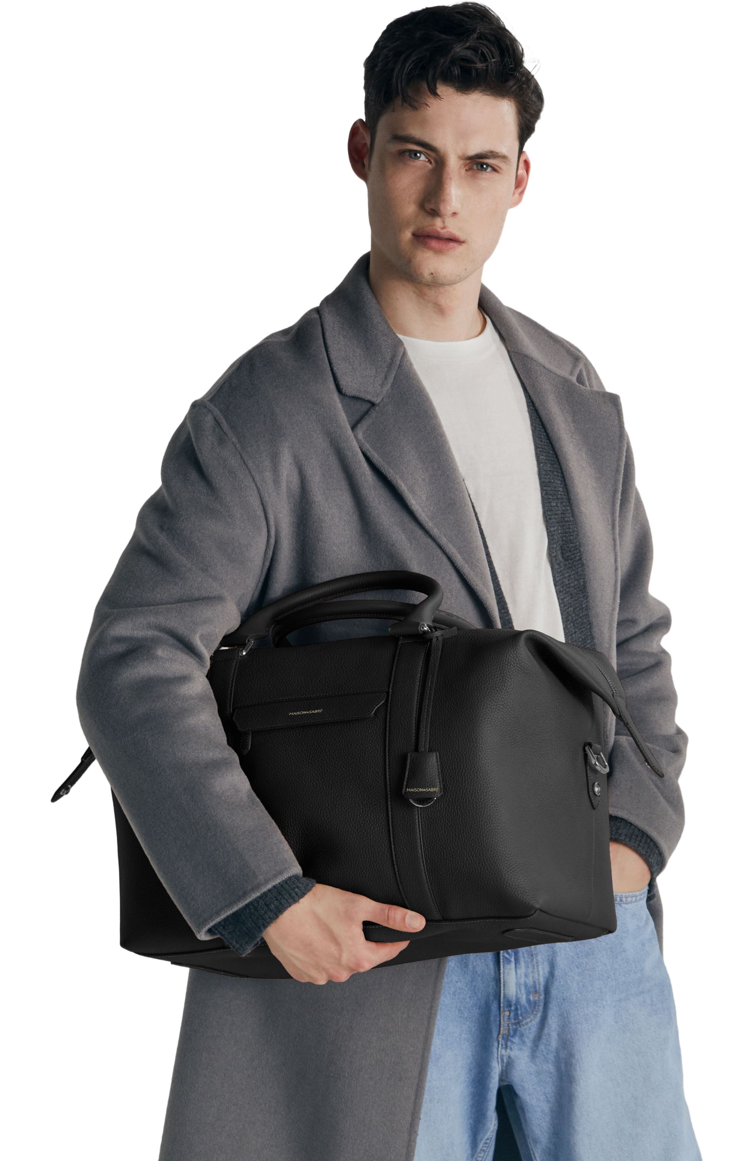 MAISON de SABRÉ Leather Duffle Bag, Alternate, color, Black Caviar