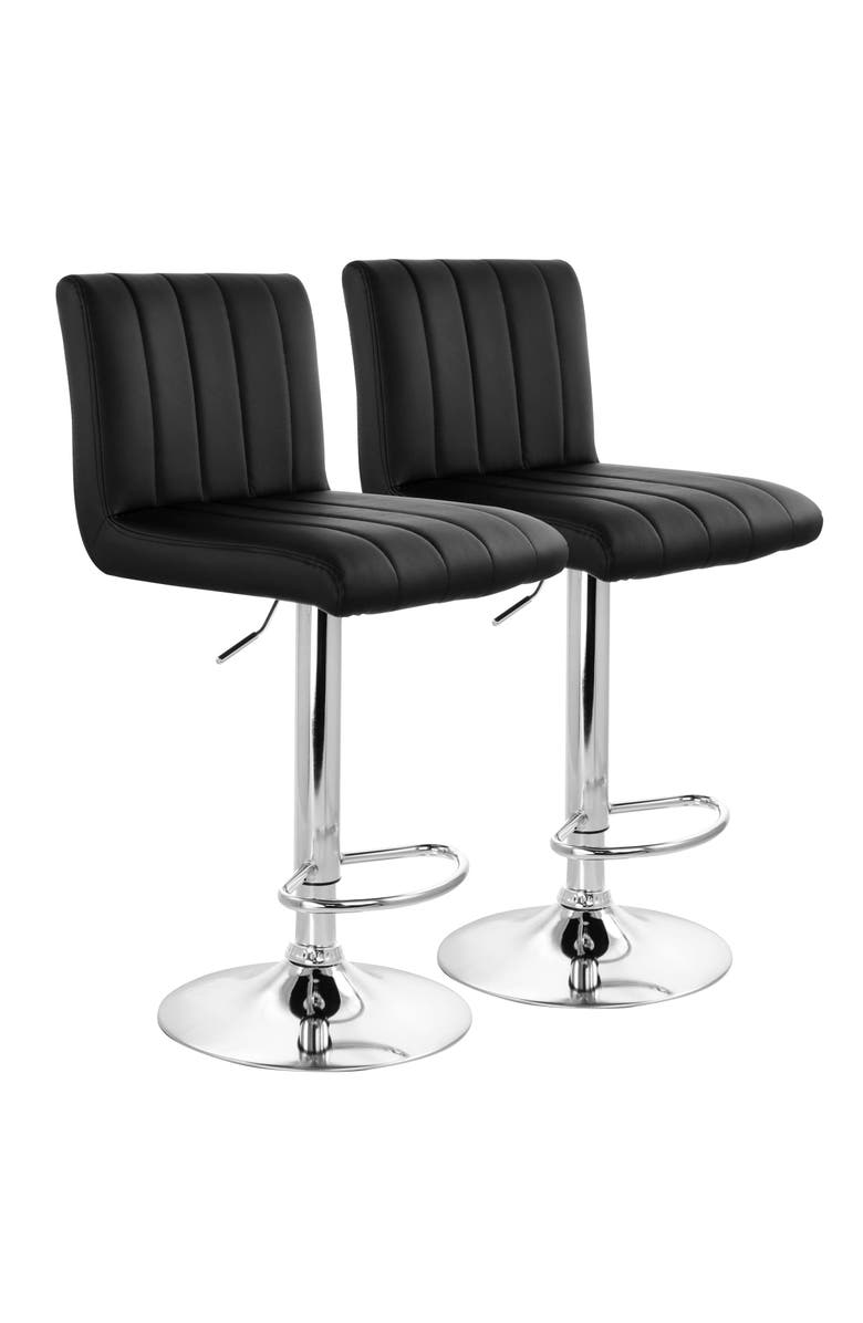Elama 2 Piece Tufted Faux Leather Adjustable Bar Stool, Main, color, Black