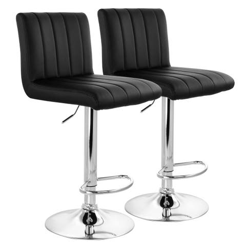 2 Piece Tufted Faux Leather Adjustable Bar Stool