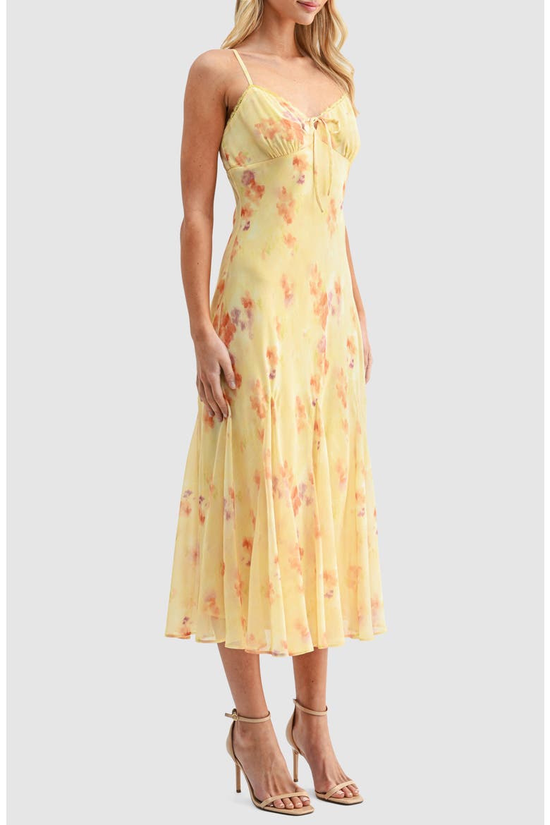 Floral V-Neck Tie Midi Dress, Alternate, color, YELLOW FLORAL