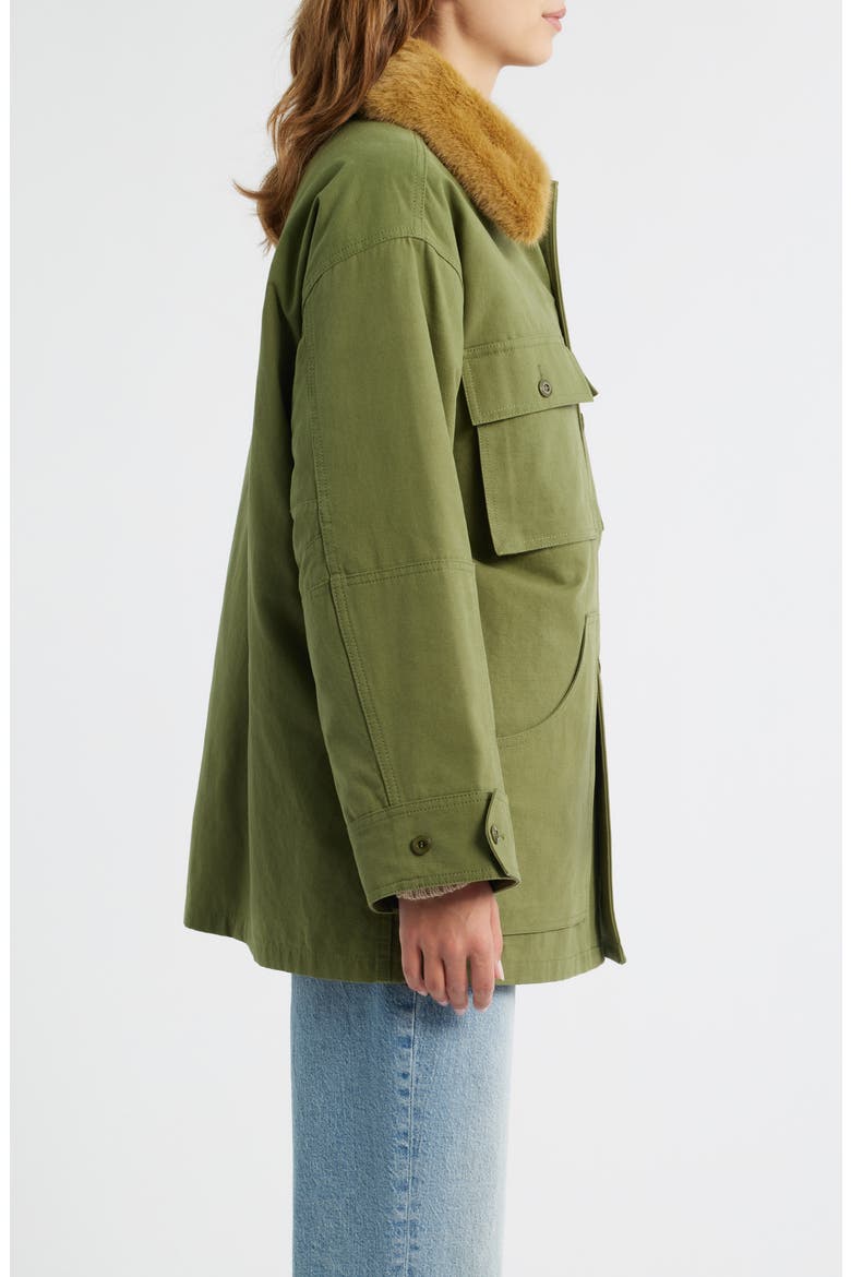 The Quilted Liner Jacket with Removable Faux Fur Collar, Alternate, color, ARMY/HOT ORANGE