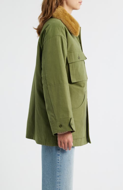 The Great . The Quilted Liner Jacket With Removable Faux Fur Collar In Green
