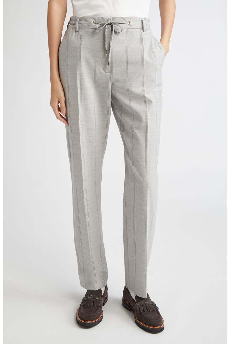 Stripe Stretch Wool Flannel Narrow Leg Pants, Main, color, LIGHT GRAY MELANGE