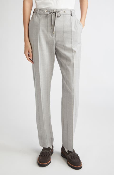 Stripe Stretch Wool Flannel Narrow Leg Pants