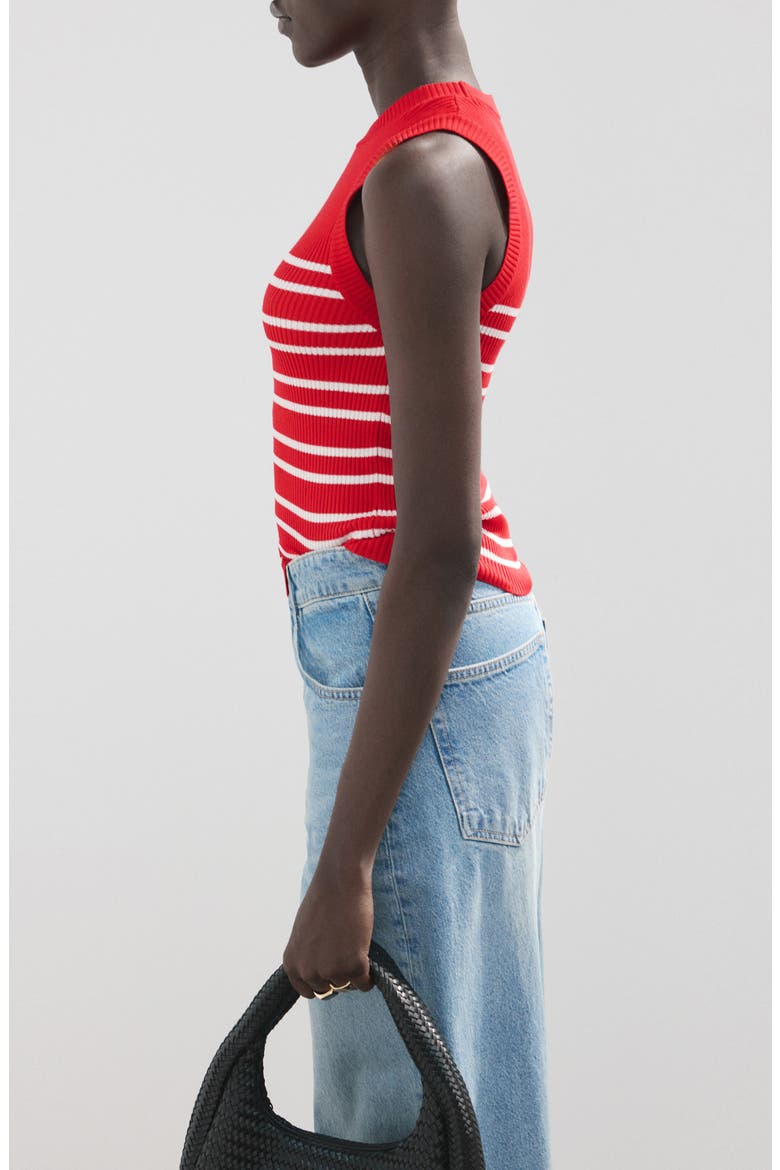 Stripe Sleeveless Rib Knit Top, Alternate, color, RED