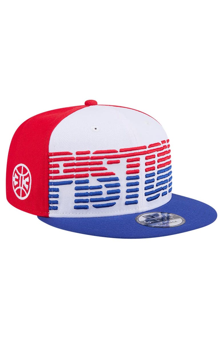 New Era Men's New Era White/Blue Detroit Pistons Throwback Gradient Tech Font 9FIFTY Snapback Hat, Main, color, 