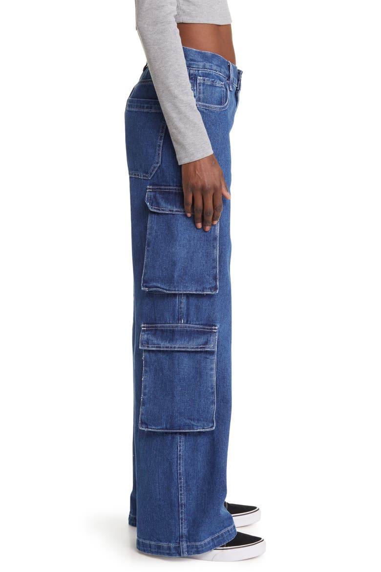 '90s Baggy Nonstretch Cotton Denim Cargo Jeans, Alternate, color, JAMIE BLUE
