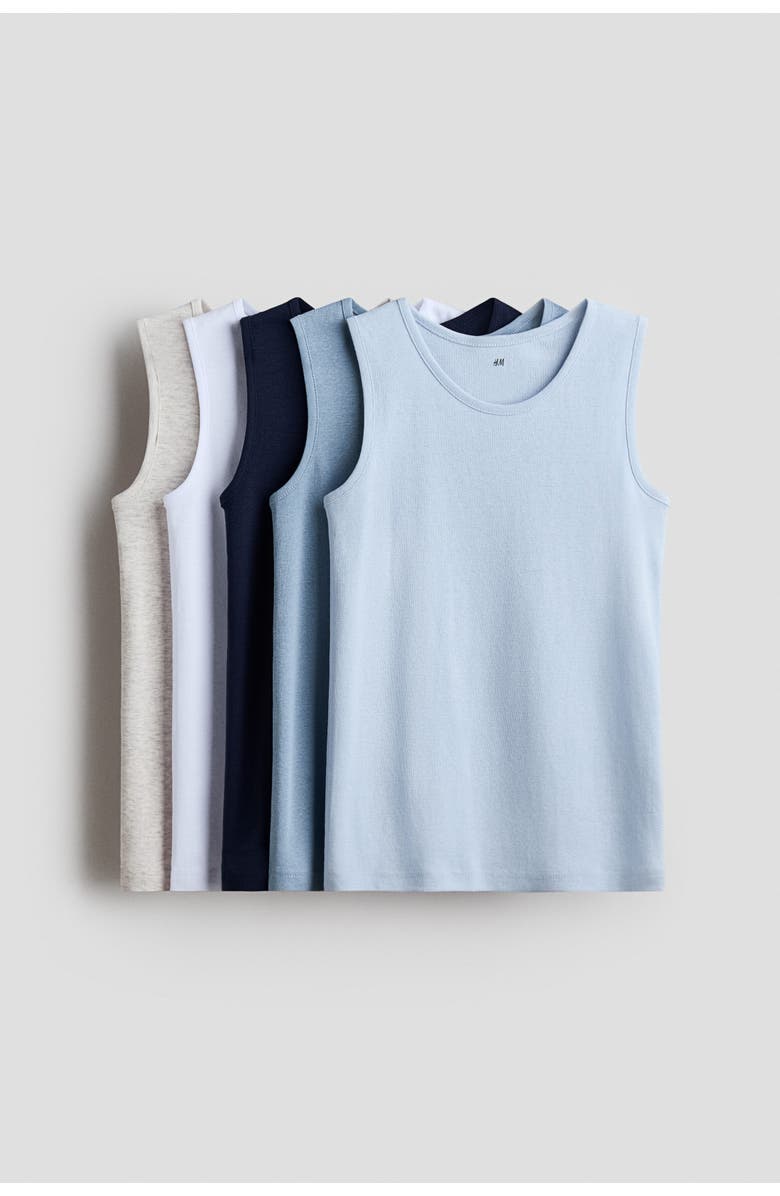 H&M 5-pack cotton tank tops, Main, color, Light Blue/Navy Blue/White