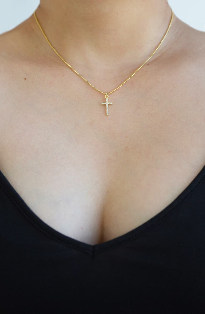 Argento Vivo Sterling Silver Cubic Zirconia Cross Pendant Ball Chain Necklace, Alternate, color, 