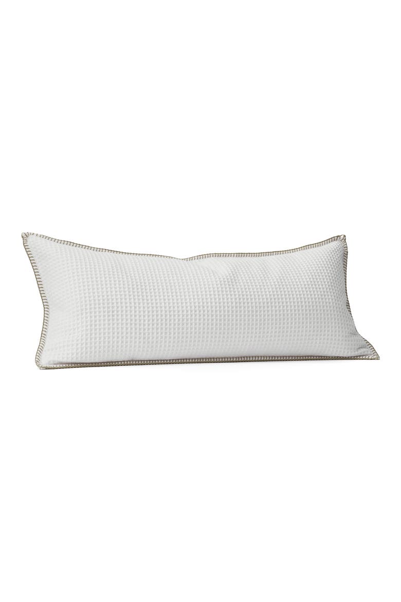 Blanket Stitch Organic Cotton Waffle Weave Pillow Cover, Main, color, WHITE/ OAK