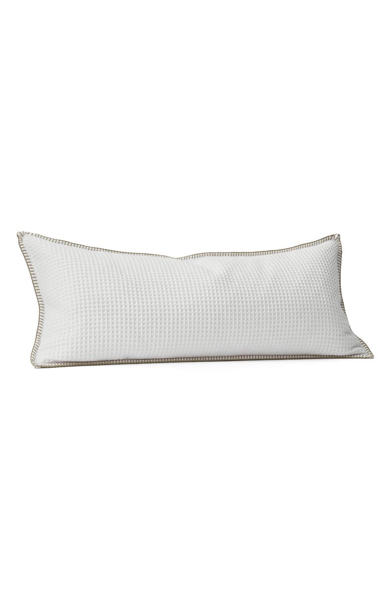 Boll & Branch Blanket Stitch Organic Cotton Waffle Weave Pillow Cover, Main, color, White/ Oak