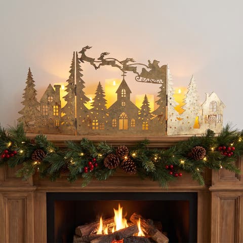Pewter Iron Folding Mantle Scene with Santa Sleigh