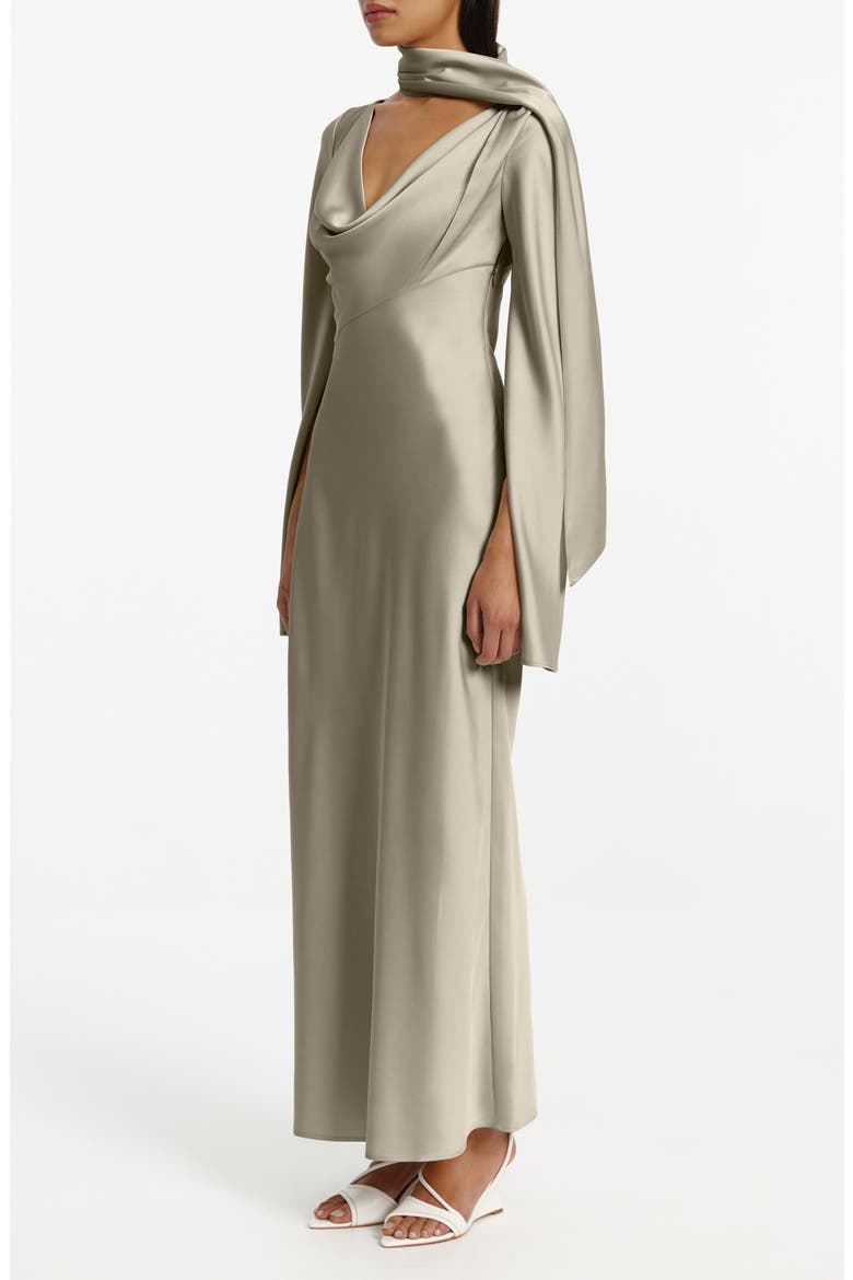 Luka Long Sleeve Satin Gown, Alternate, color, WILLOW