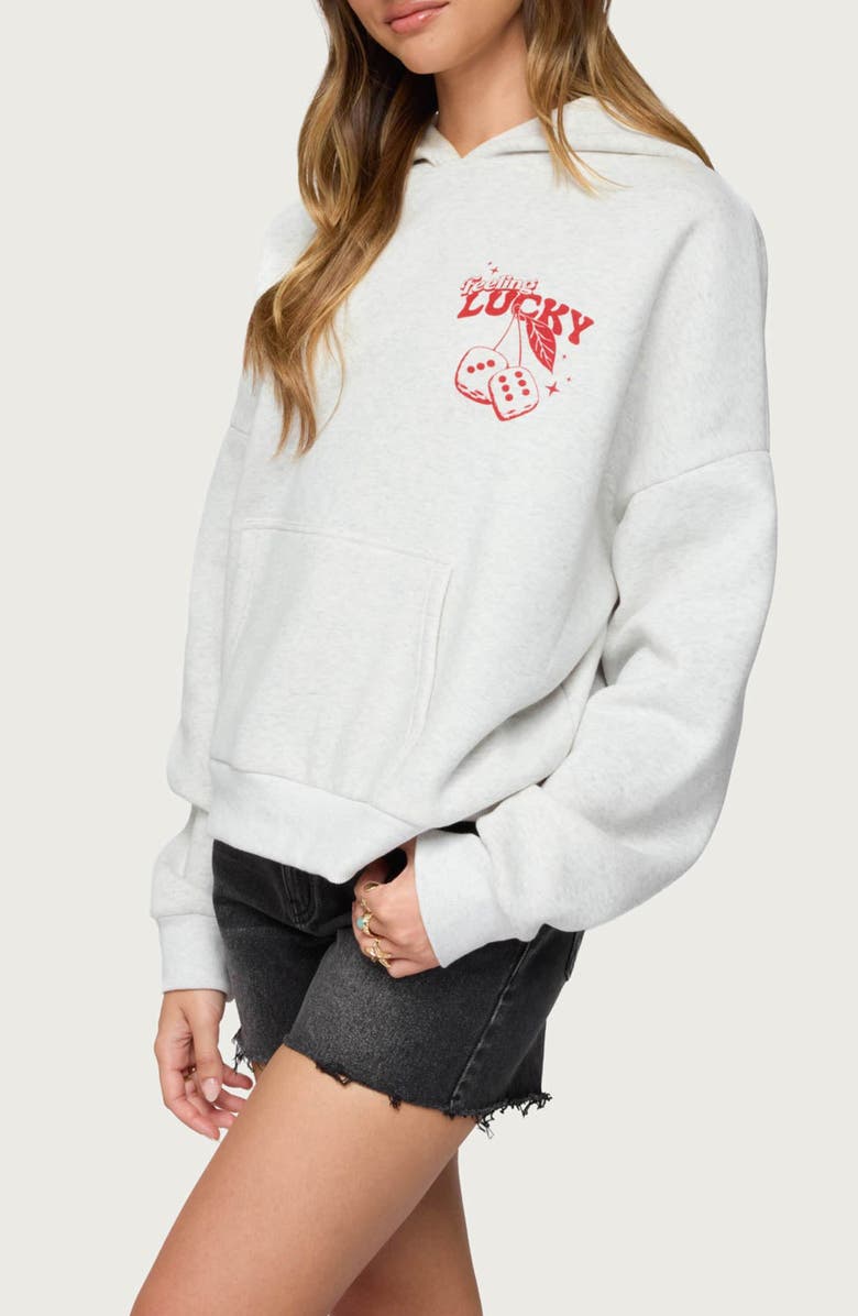 EDIKTED Feeling Lucky Oversize Hoodie, Alternate, color, Gray-Melange