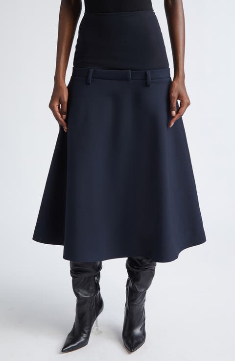 O-Grace Bonded Neoprene & Jersey Midi Skirt