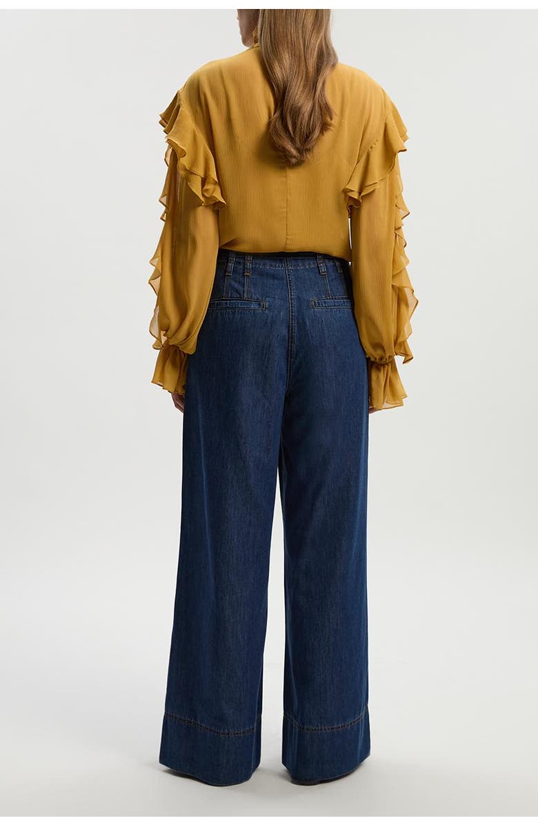 Karen Millen Denim Wide Legged Pants, Alternate, color, Mid Blue