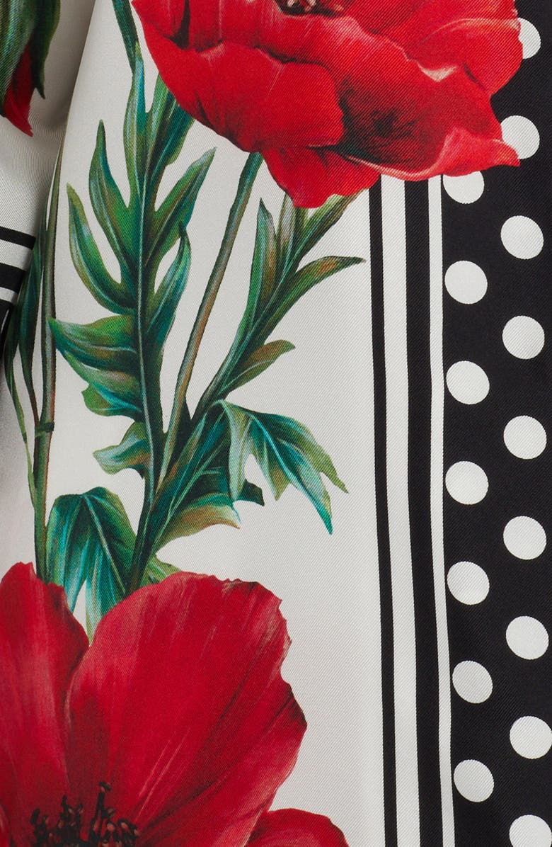 Dolce&Gabbana Poppy Print Silk Twill Button-Up Shirt, Alternate, color, Natural White