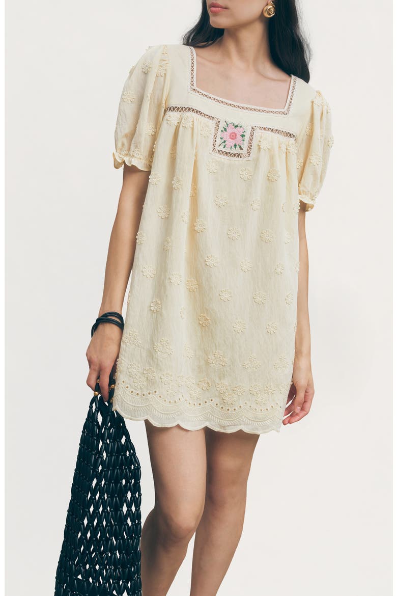 Odette Floral Appliqué Mini Babydoll Dress, Alternate, color, BUTTER YELLOW