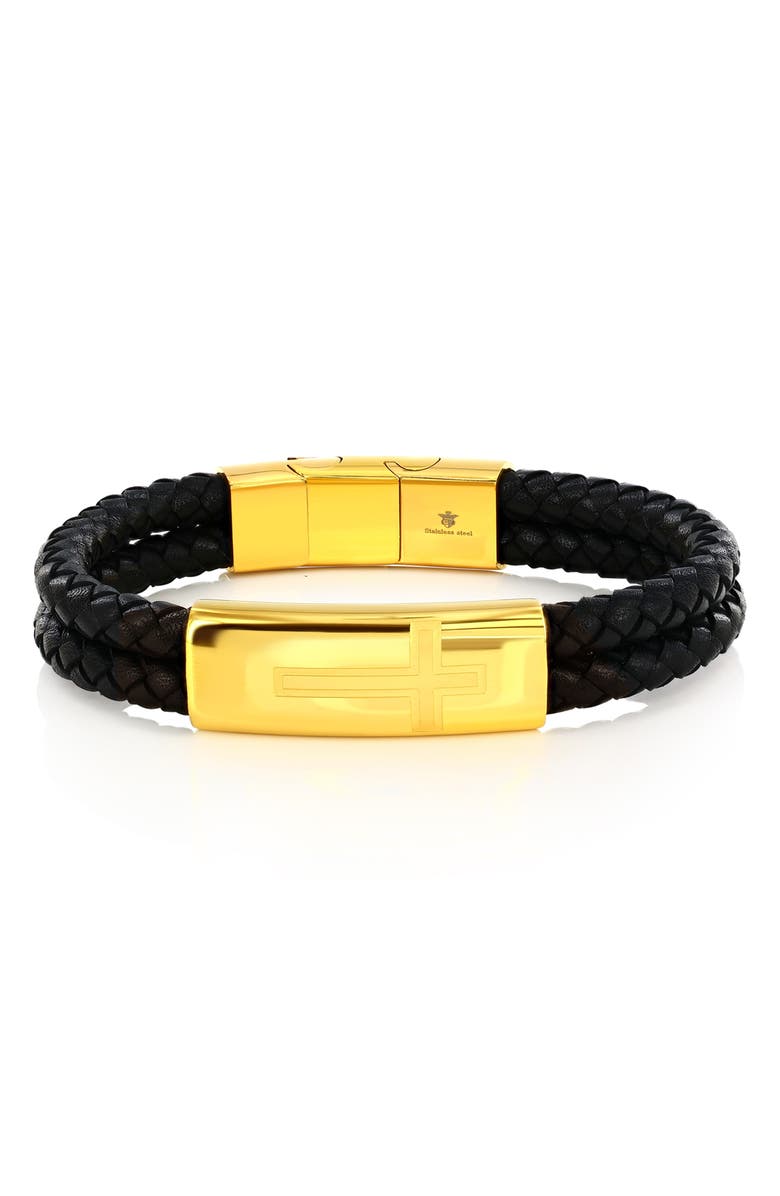 BLACKJACK Men's Cross Braided Leather Bracelet, Main, color, Gold
