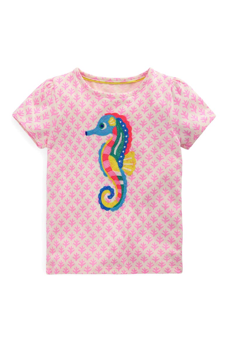 Kids' Superstitch Seahorse Embroidered Cotton Graphic T-Shirt, Main, color, PINK WOODBLOCK SEAHORSE