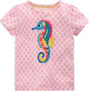 Mini Boden Kids' Superstitch Seahorse Embroidered Cotton Graphic T-Shirt