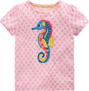 Mini Boden Kids' Superstitch Seahorse Embroidered Cotton Graphic T-Shirt