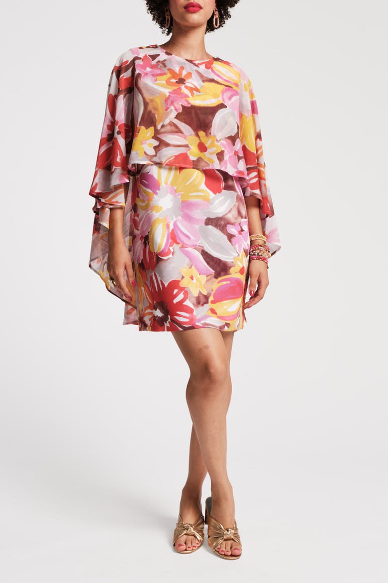 Mini Cape Dress Sun Floral Poly Chiffon, Main, color, Pink/Multi