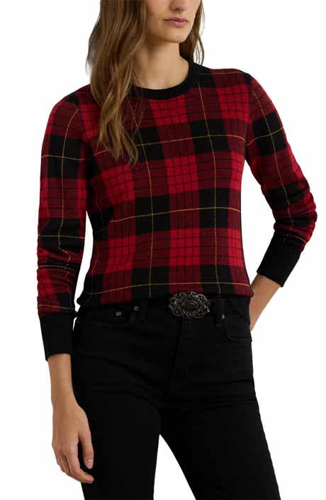 Lauren Ralph Lauren Plaid Crewneck Cotton Blend Sweater
