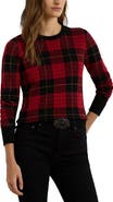 Lauren Ralph Lauren Plaid Crewneck Cotton Blend Sweater