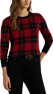 Lauren Ralph Lauren Plaid Crewneck Cotton Blend Sweater