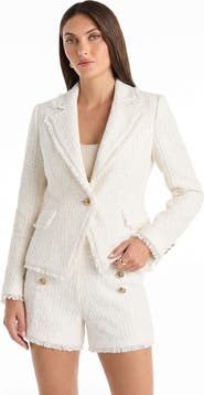 The Noli Shop Giselle Single Breasted Tweed Blazer