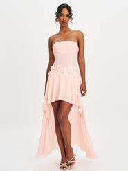 Miss Circle Mae Ruched Breast Appliqué Trim Trailing Dress