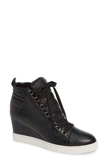 Shop Linea Paolo Fenton Wedge Sneaker In Black Tumbled Leather