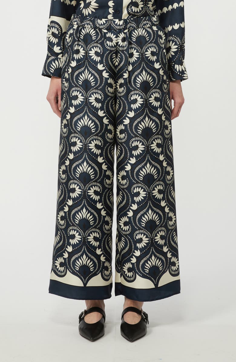 Weekend Max Mara Dotti Wide Leg Silk Pants, Main, color, Navy