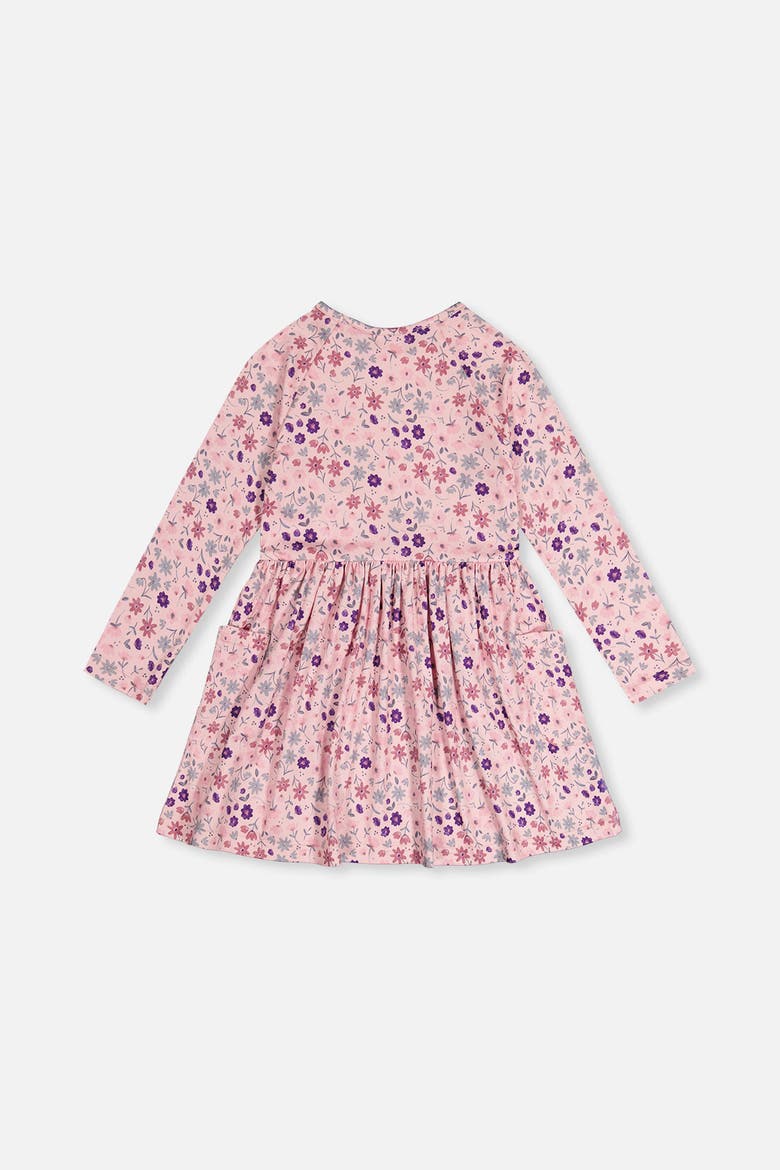 Daisies Long Raglan Sleeve Dress with Patch Pockets, Alternate, color, Pink Daisies Print