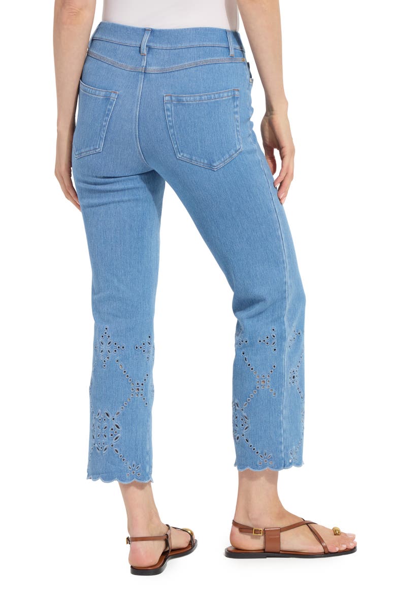 Billie Eyelet Pull-On High Waist Crop Straight Leg Jeans, Alternate, color, BLEACHED BLUE