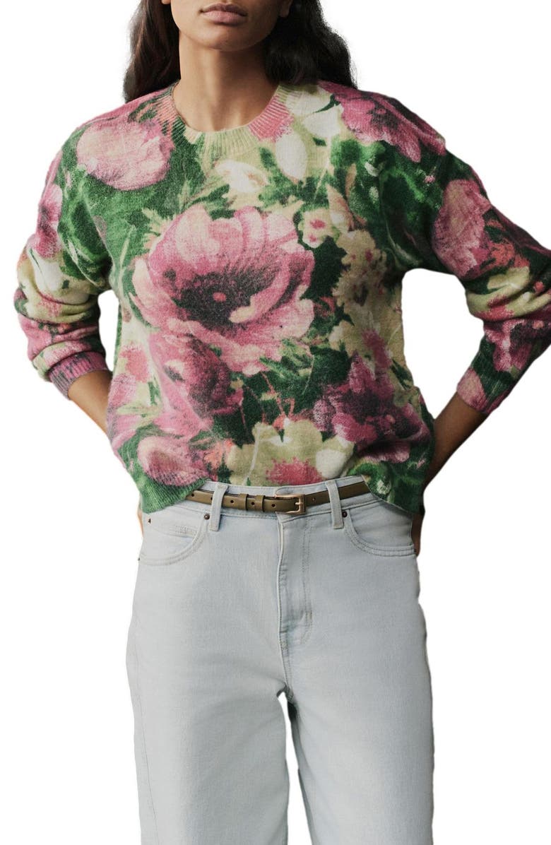 NEXT Floral Print Crewneck Sweater, Main, color, Pink