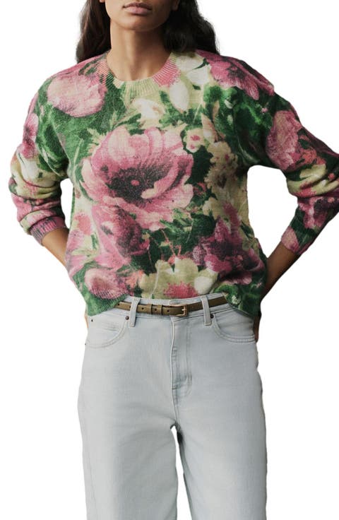 Floral Print Crewneck Sweater