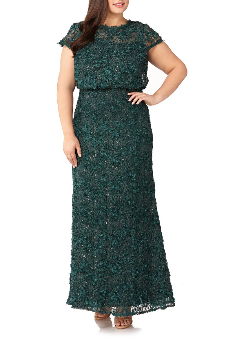 Sequin Lace Blouson Gown, Main, color, GREEN
