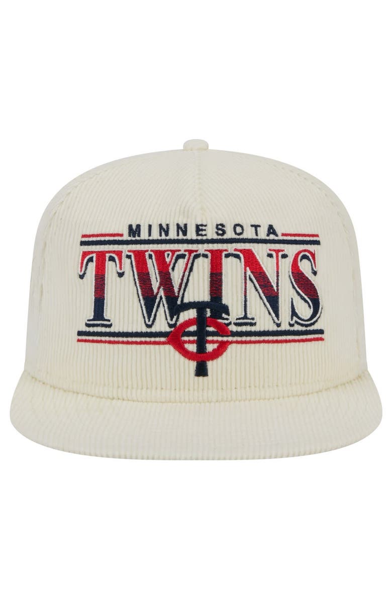 New Era Men's New Era Cream Minnesota Twins Throwback Bar Golfer Corduroy Snapback Hat, Alternate, color,