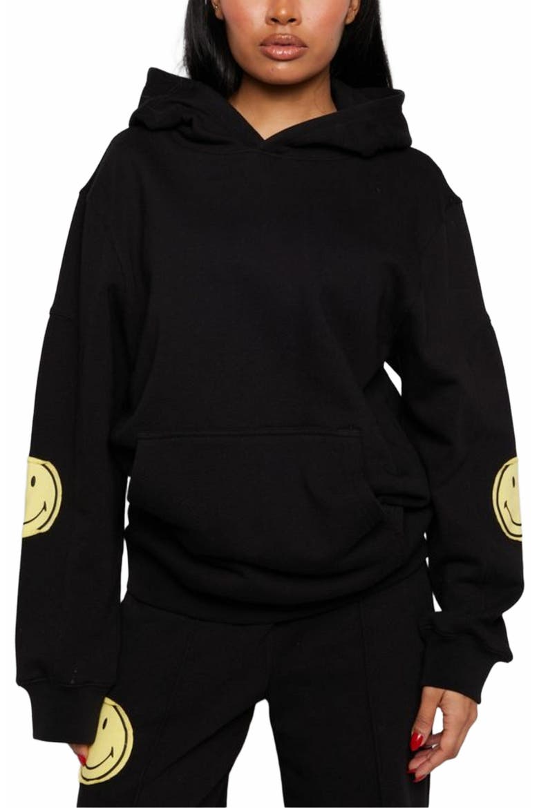 SMILEY OVERSIZED HOODIE, Main, color, BLACK
