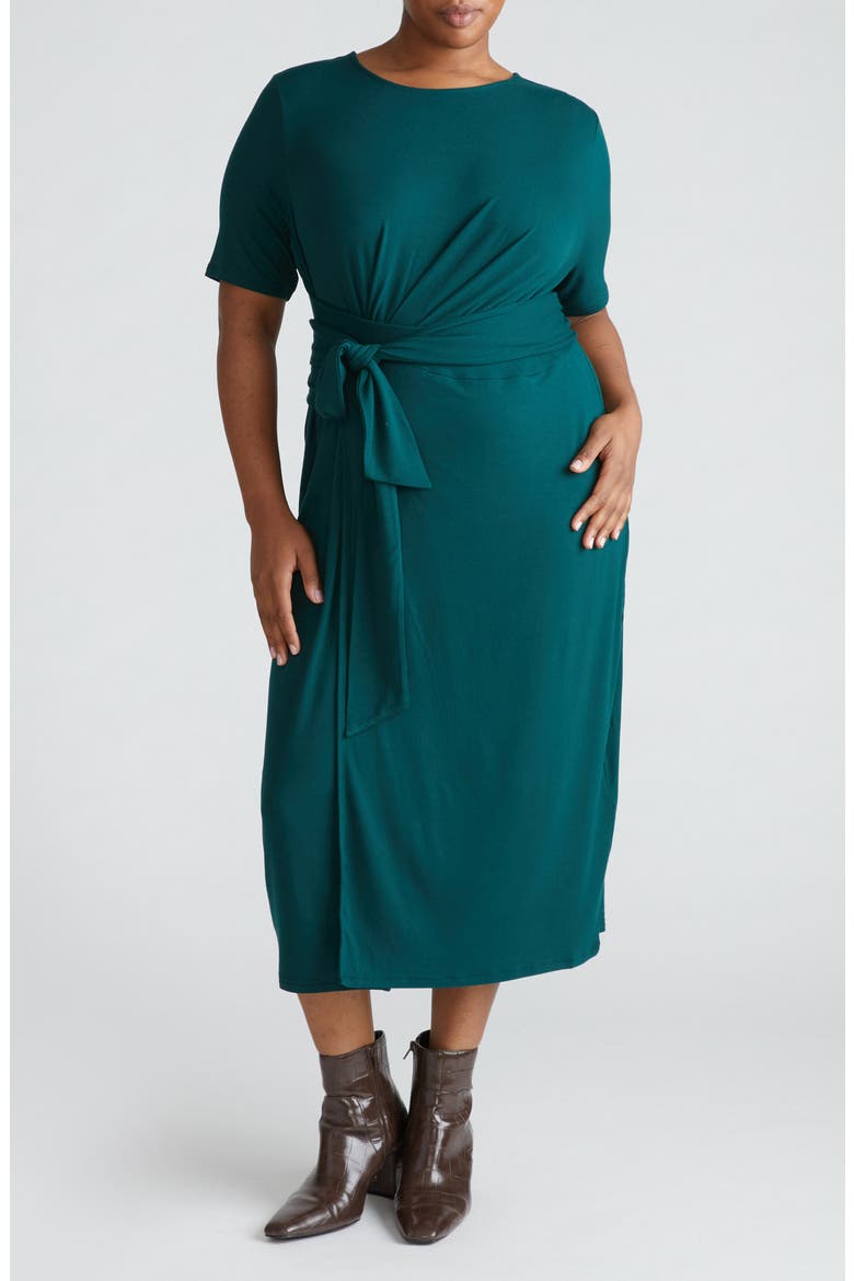 Delilah Tie Waist Midi Dress, Main, color, FOREST GREEN