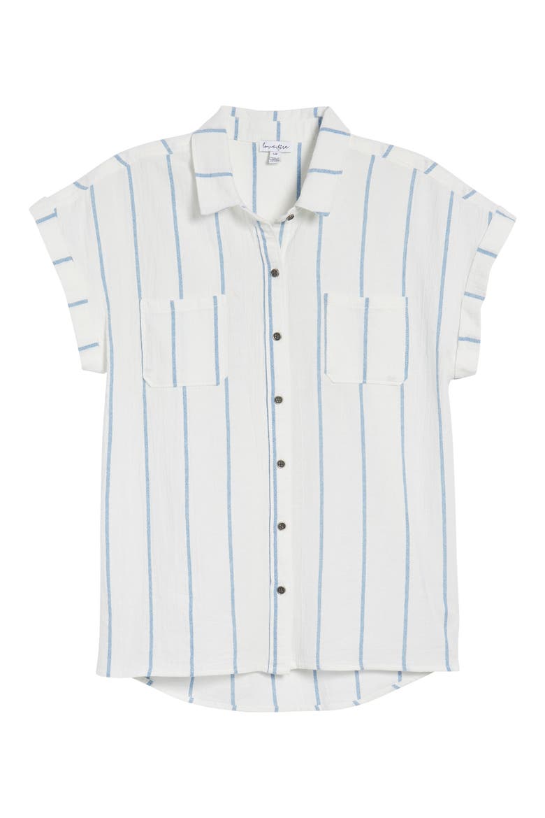 Stripe Cap Sleeve Top, Alternate, color, IVORY/ BLUE STRIPE