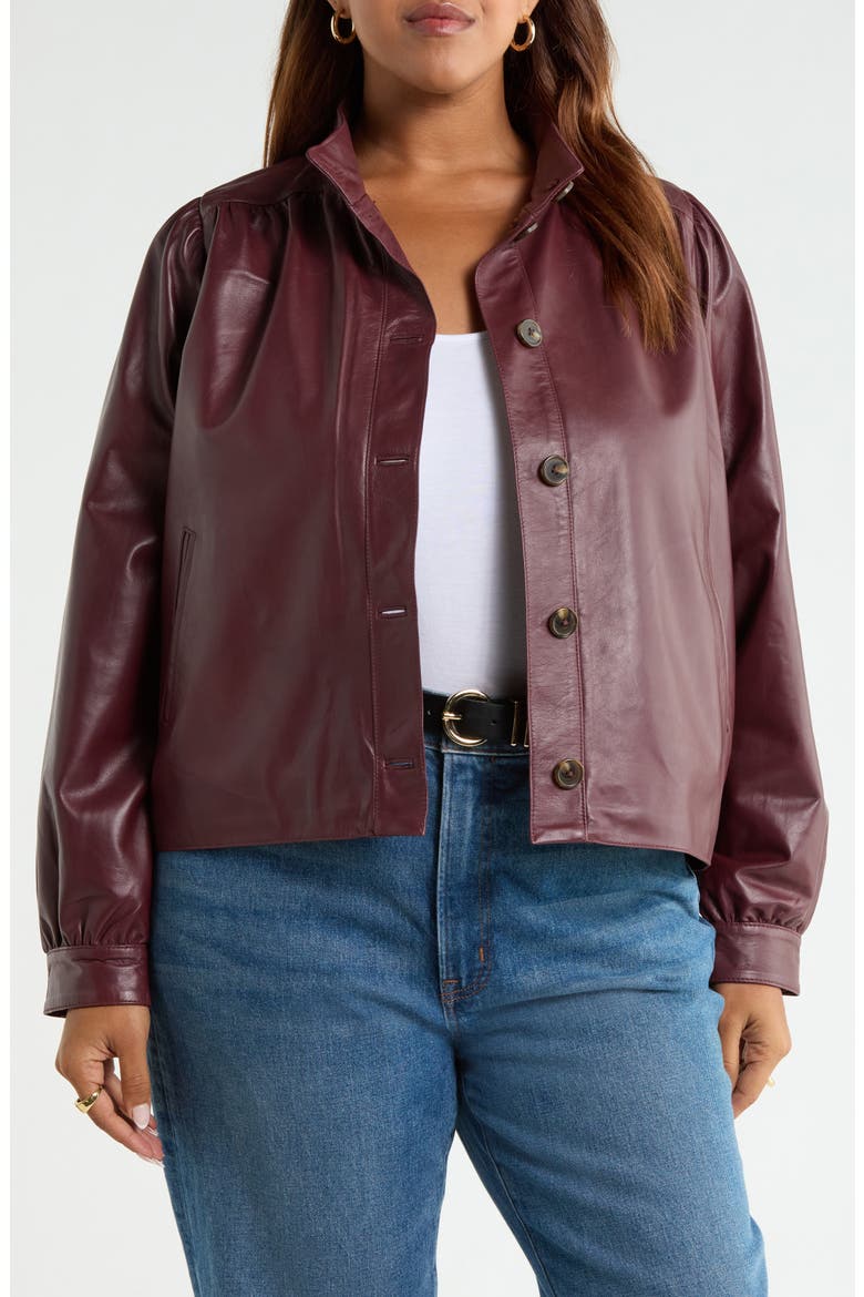 Leather Swing Jacket, Main, color, BURGUNDY ROYALE