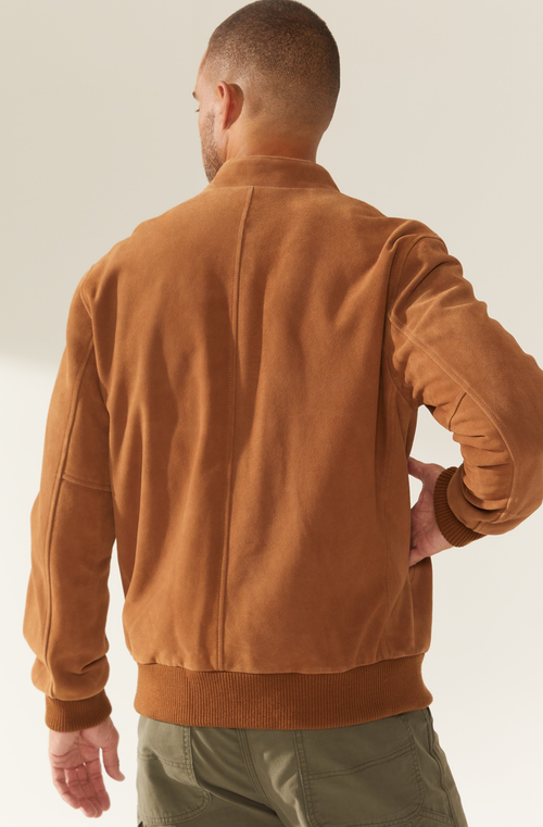 Italic Chase Suede Bomber Jacket In Camel