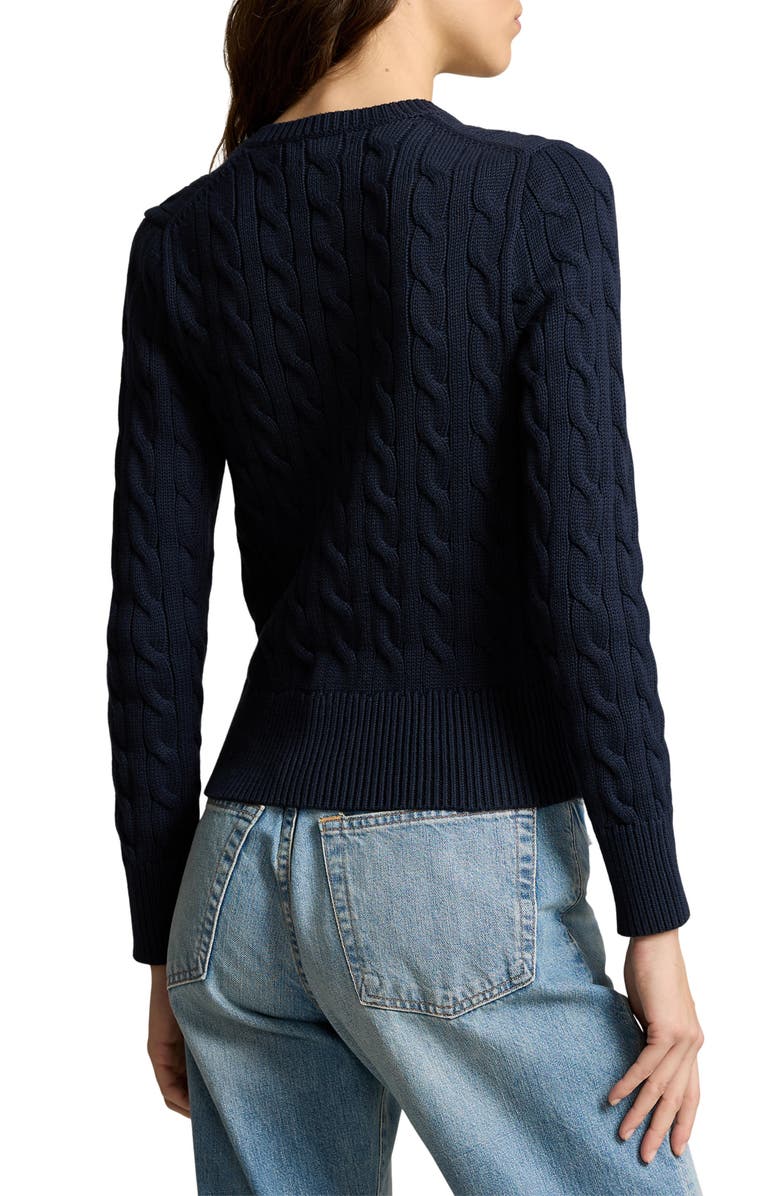 Polo Ralph Lauren Cable Stitch Cotton Cardigan, Alternate, color, Hunter Navy