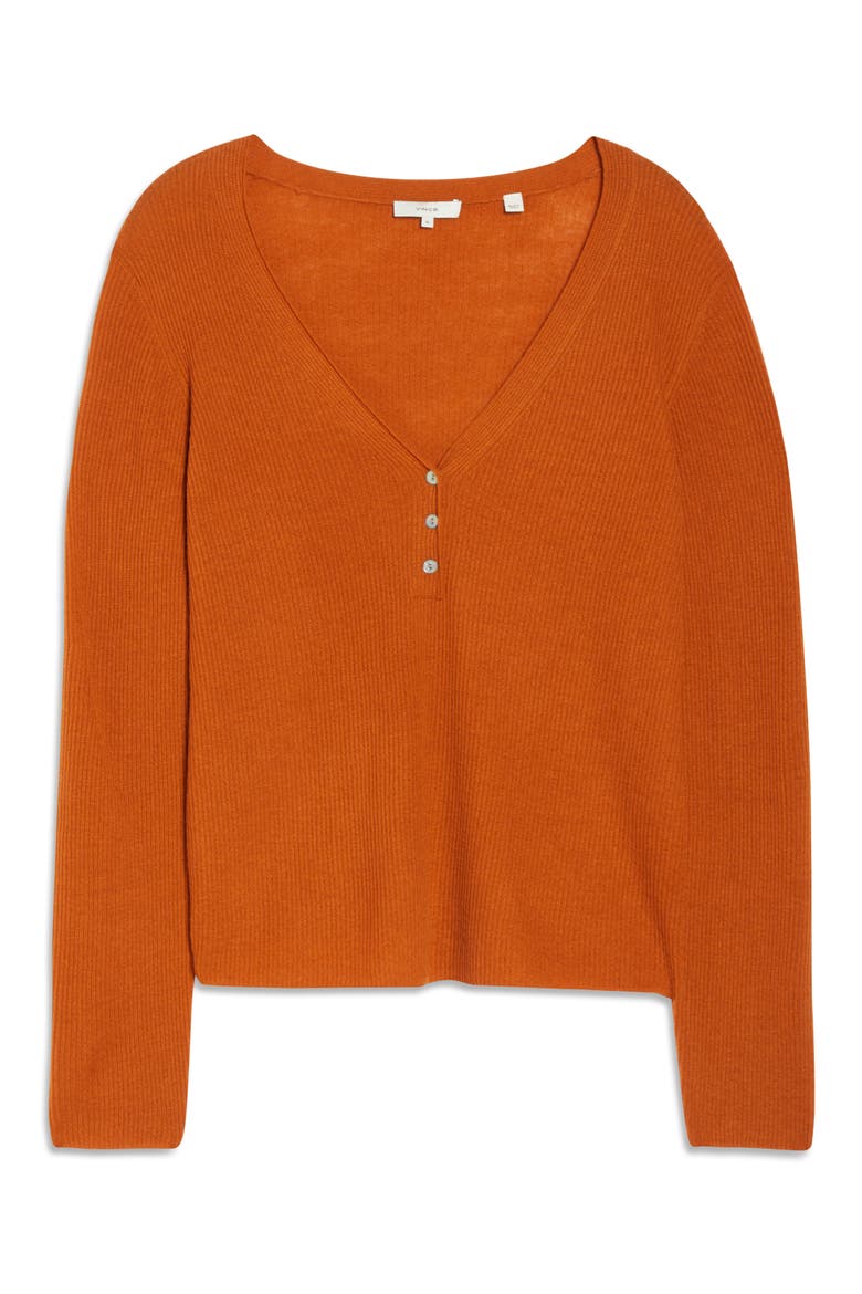 V-Neck Ribbed Cashmere Sweater, Alternate, color, DARK GINGER