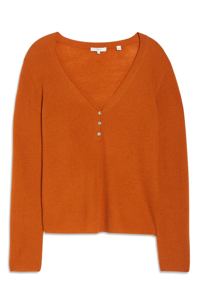 Vince V-Neck Ribbed Cashmere Sweater, Alternate, color, Dark Ginger