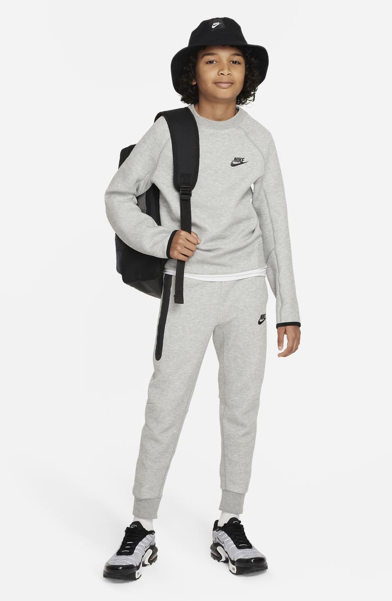Nike Kids' Tech Fleece Crewneck Sweatshirt, Alternate, color, Dark Grey Heather/ Black